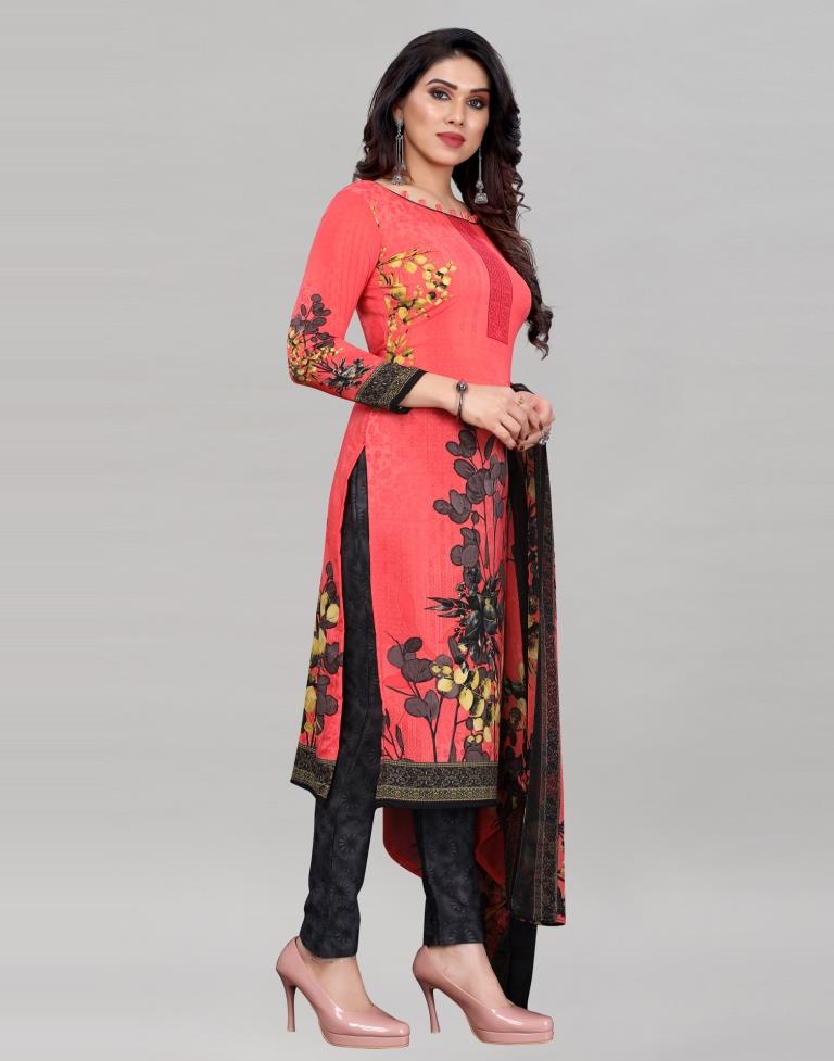 Affluent Watermelon Pink Printed Unstitched Salwar Suit | Sudathi