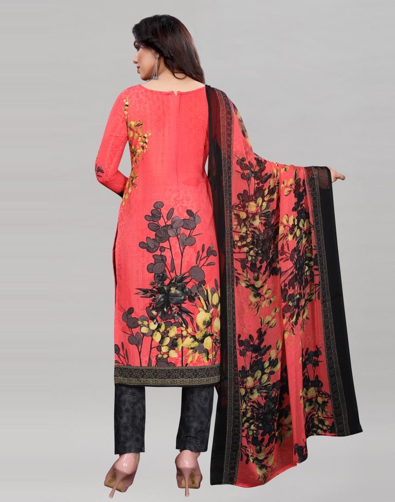 Affluent Watermelon Pink Printed Unstitched Salwar Suit | Sudathi