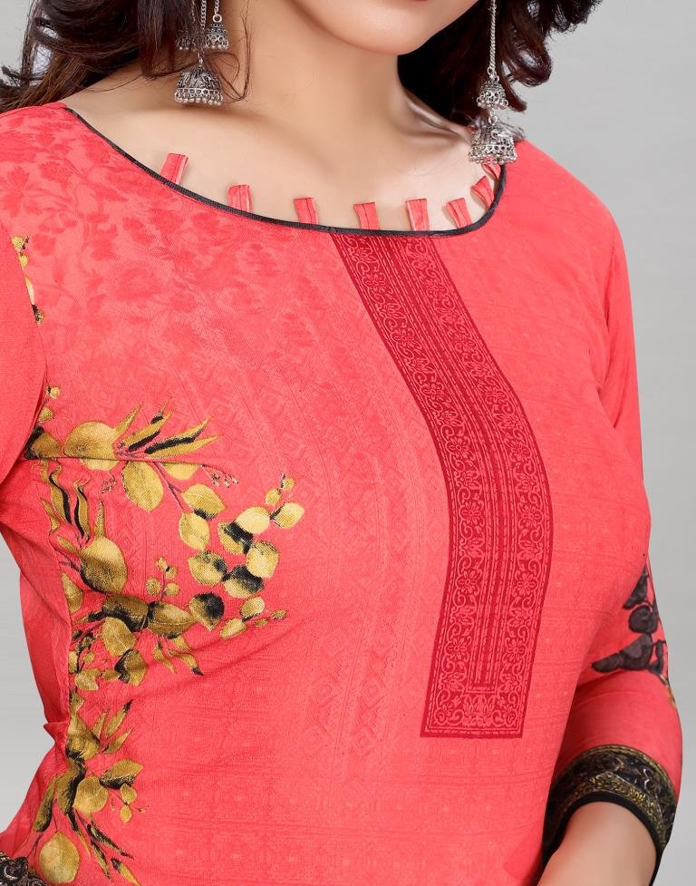 Affluent Watermelon Pink Printed Unstitched Salwar Suit | Sudathi