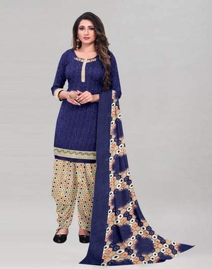 Precious Navy Blue Printed Unstitched Salwar Suit | Sudathi