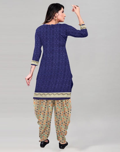 Precious Navy Blue Printed Unstitched Salwar Suit | Sudathi