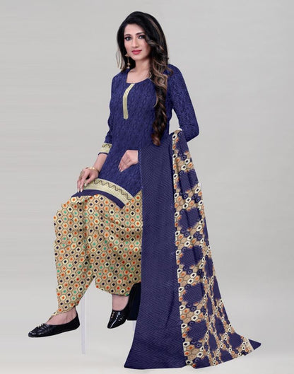 Precious Navy Blue Printed Unstitched Salwar Suit | Sudathi