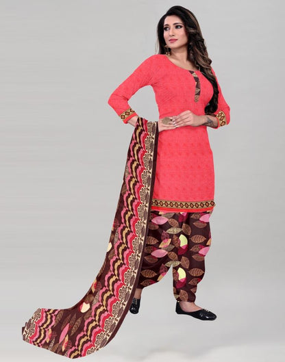 Vintage Watermelon Pink Printed Unstitched Salwar Suit | Sudathi