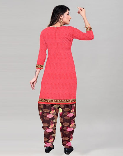 Vintage Watermelon Pink Printed Unstitched Salwar Suit | Sudathi