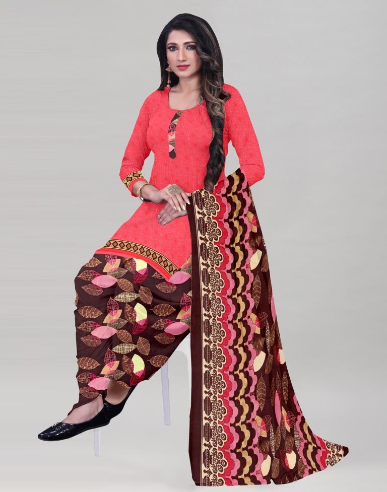 Vintage Watermelon Pink Printed Unstitched Salwar Suit | Sudathi