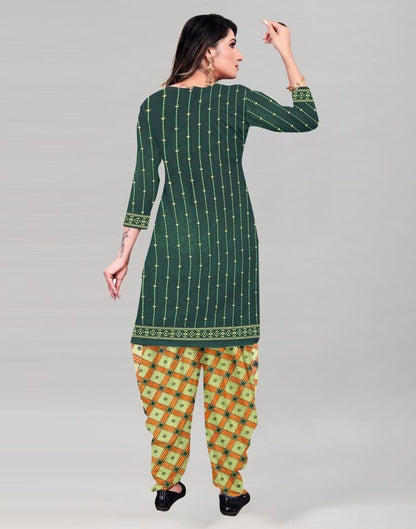 Glistening Dark Green Printed Unstitched Salwar Suit | Sudathi