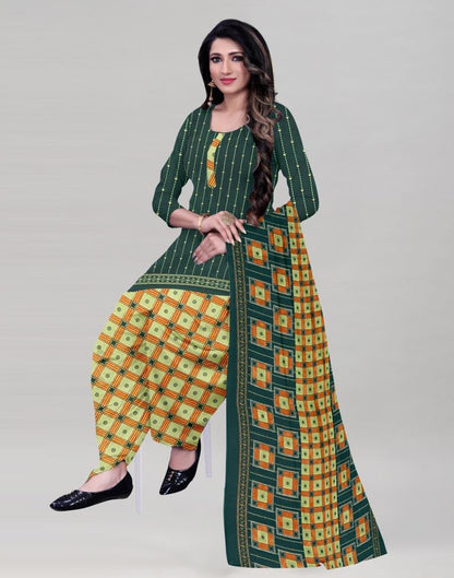 Glistening Dark Green Printed Unstitched Salwar Suit | Sudathi