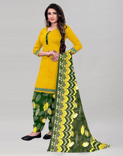Gleaming Yellow Printed Unstitched Salwar Suit | Sudathi