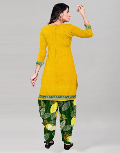 Gleaming Yellow Printed Unstitched Salwar Suit | Sudathi