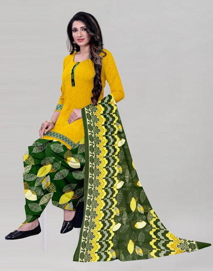 Gleaming Yellow Printed Unstitched Salwar Suit | Sudathi