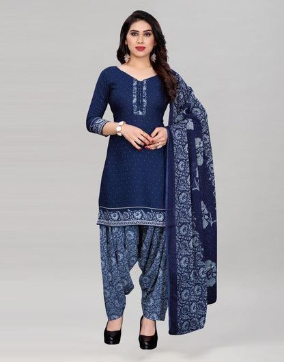 Blue Printed Unstitched Salwar Suit | Sudathi