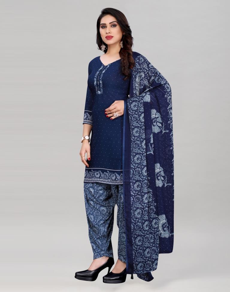 Blue Printed Unstitched Salwar Suit | Sudathi