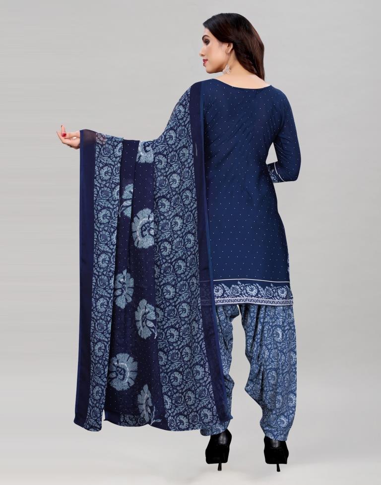 Blue Printed Unstitched Salwar Suit | Sudathi