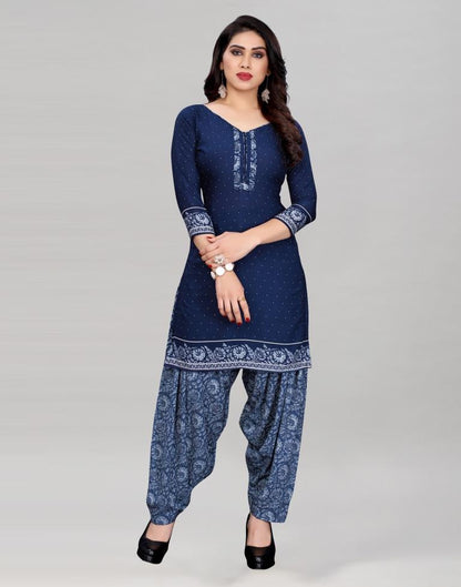 Blue Printed Unstitched Salwar Suit | Sudathi