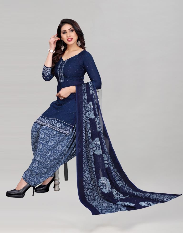 Blue Printed Unstitched Salwar Suit | Sudathi