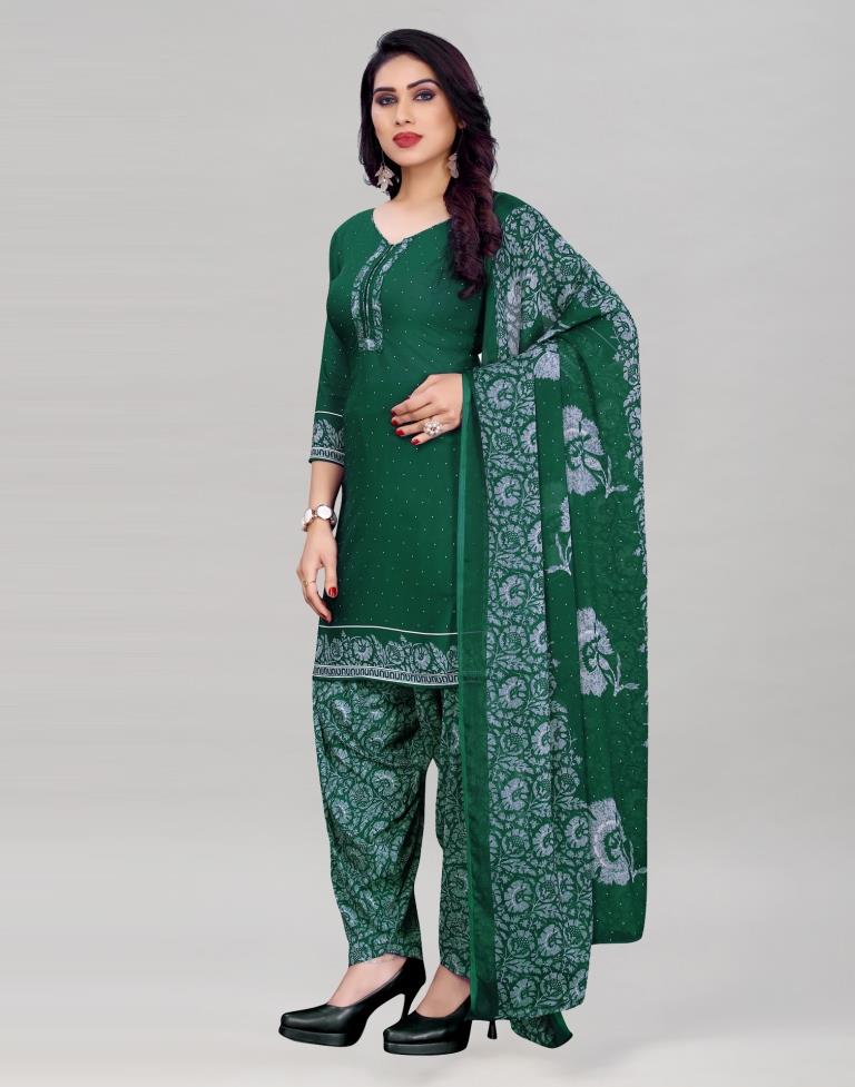 Green Printed Unstitched Salwar Suit | Sudathi