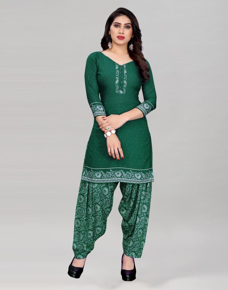 Green Printed Unstitched Salwar Suit | Sudathi