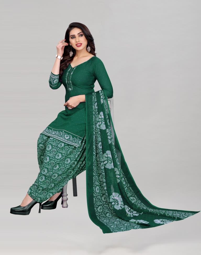 Green Printed Unstitched Salwar Suit | Sudathi