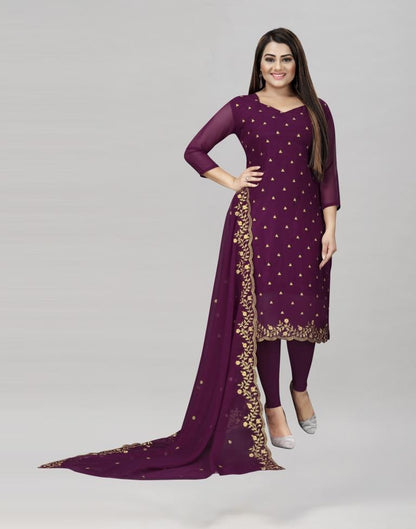 Flamboyant Wine Georgette Embroidered Unstitched Salwar Suit | Sudathi