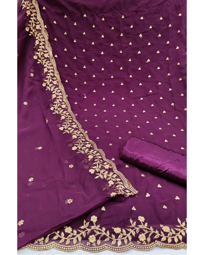 Flamboyant Wine Georgette Embroidered Unstitched Salwar Suit | Sudathi