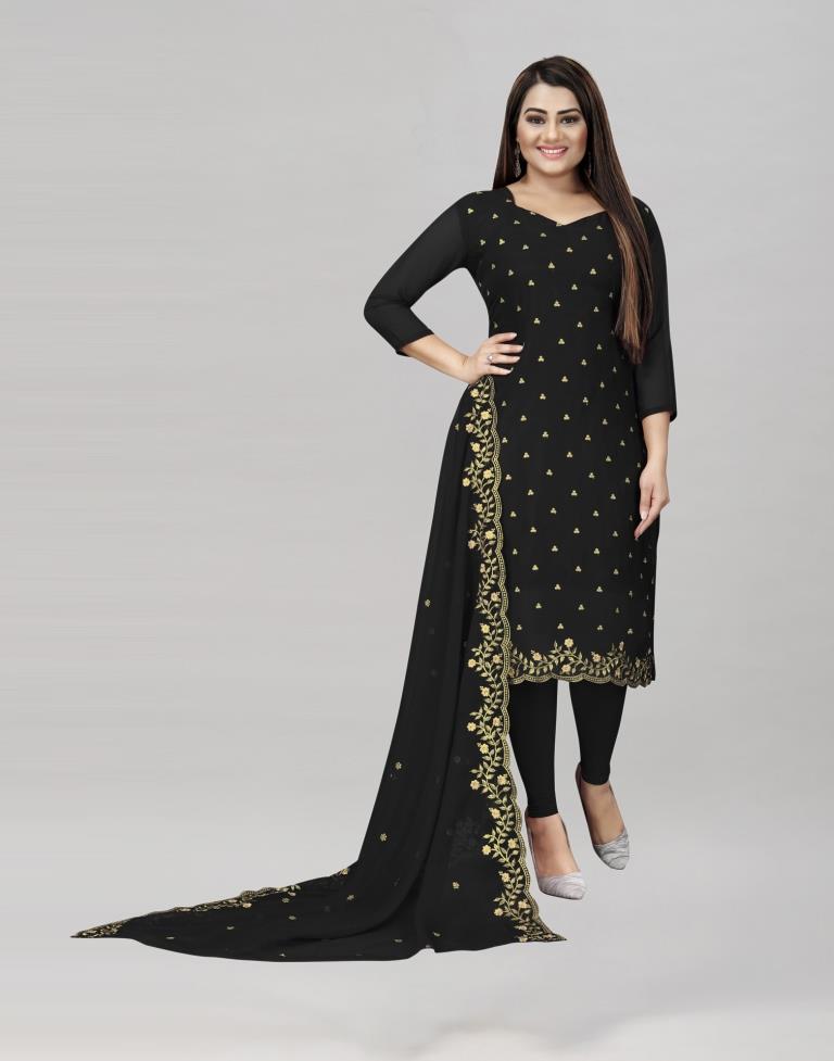Epitome Black Georgette Embroidered Unstitched Salwar Suit | Sudathi