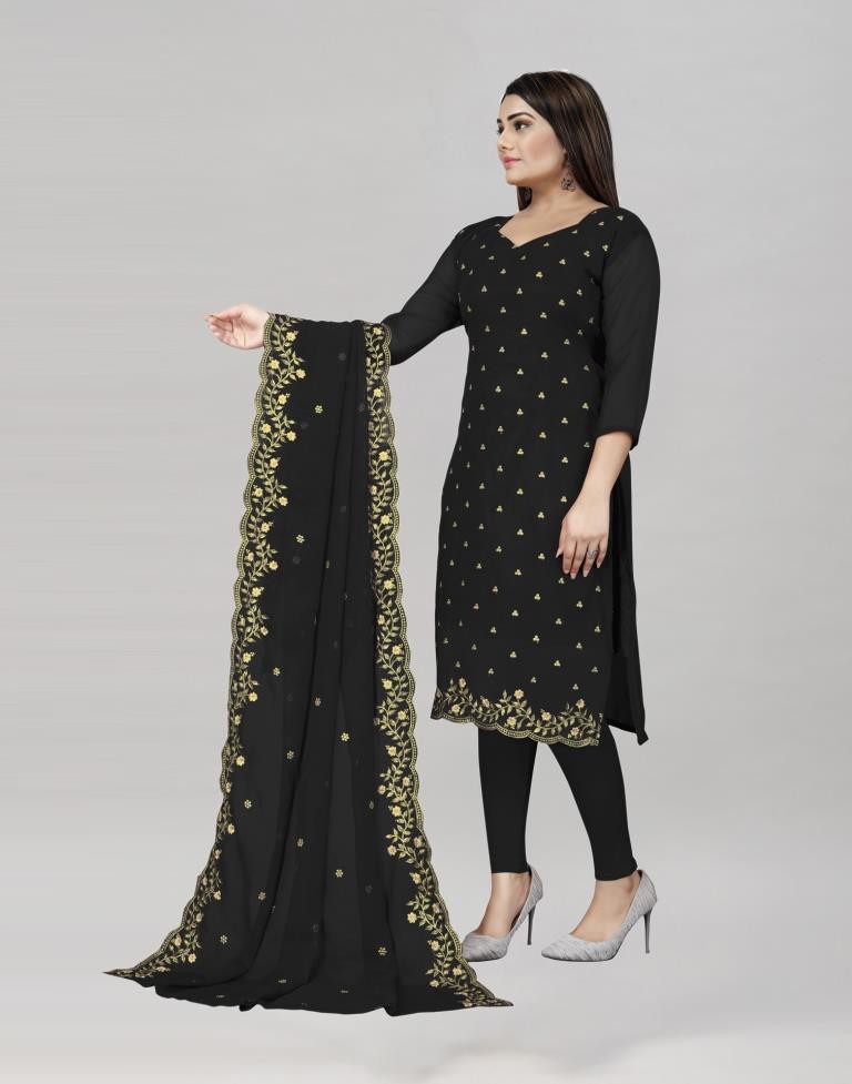Epitome Black Georgette Embroidered Unstitched Salwar Suit | Sudathi