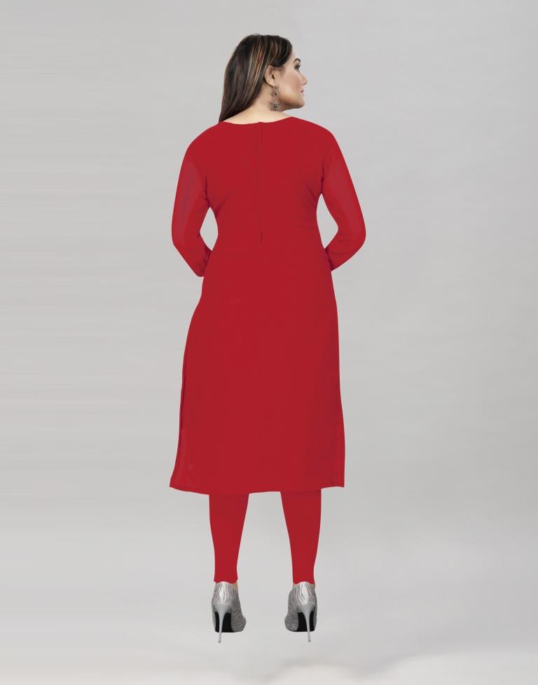 Lustrous Red Georgette Embroidered Unstitched Salwar Suit | Sudathi