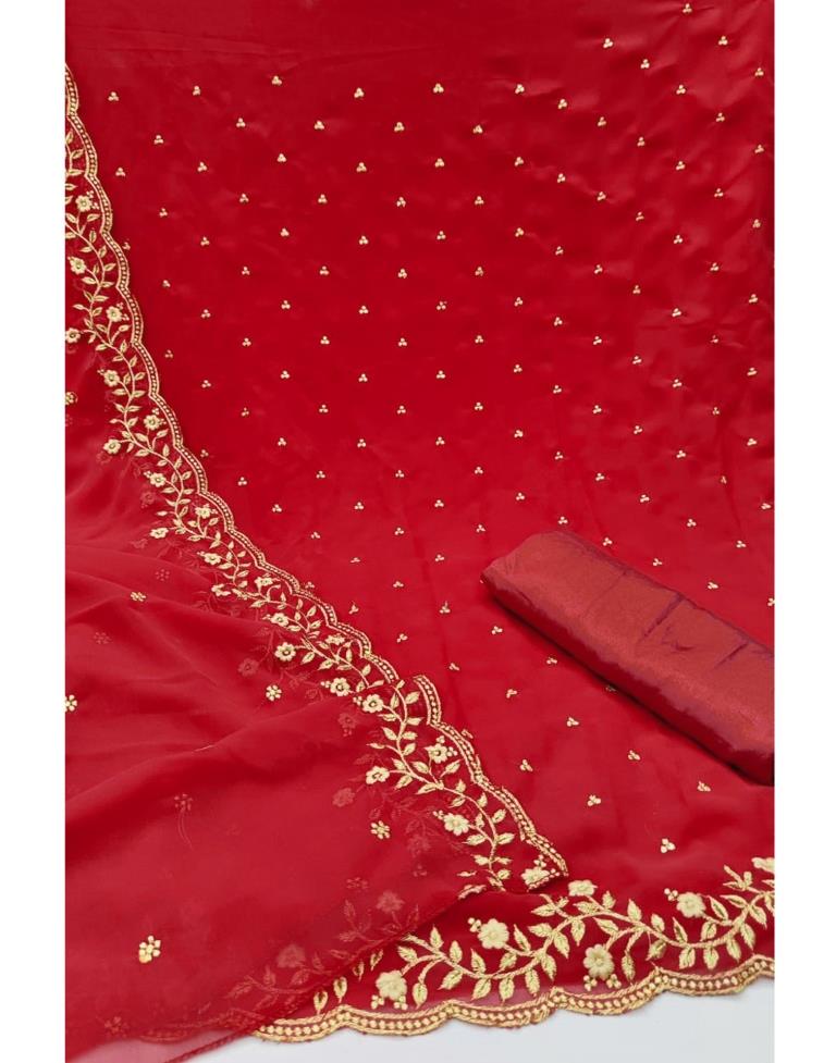 Lustrous Red Georgette Embroidered Unstitched Salwar Suit | Sudathi