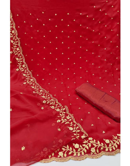 Lustrous Red Georgette Embroidered Unstitched Salwar Suit | Sudathi