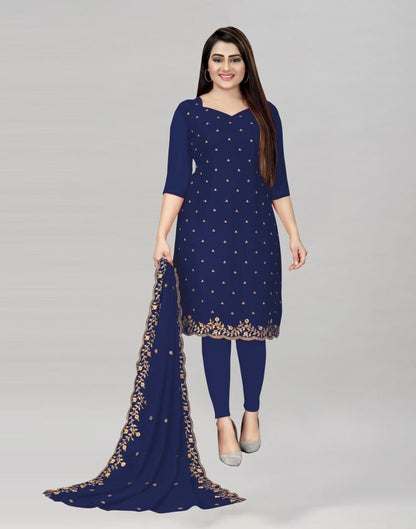 Choicest Navy Blue Georgette Embroidered Unstitched Salwar Suit | Sudathi