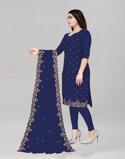 Choicest Navy Blue Georgette Embroidered Unstitched Salwar Suit | Sudathi