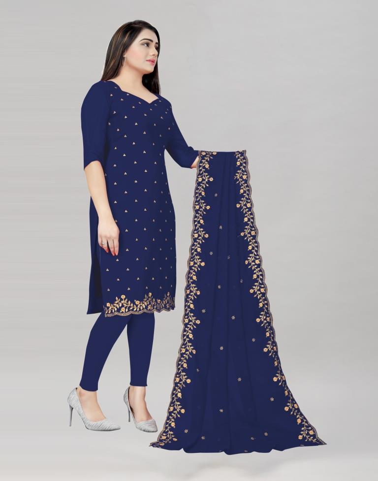 Choicest Navy Blue Georgette Embroidered Unstitched Salwar Suit | Sudathi