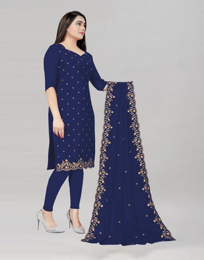 Choicest Navy Blue Georgette Embroidered Unstitched Salwar Suit | Sudathi