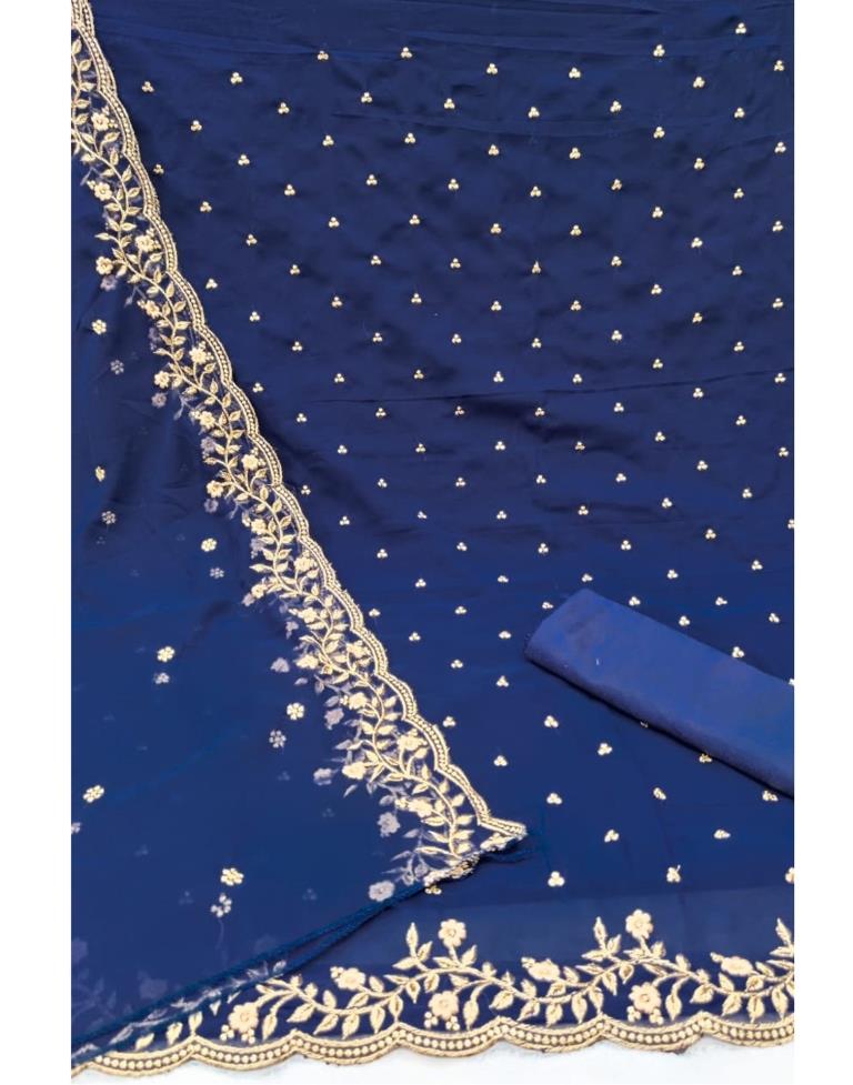 Choicest Navy Blue Georgette Embroidered Unstitched Salwar Suit | Sudathi