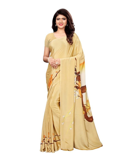 Beige Coloured Crepe Printed Saree | Leemboodi