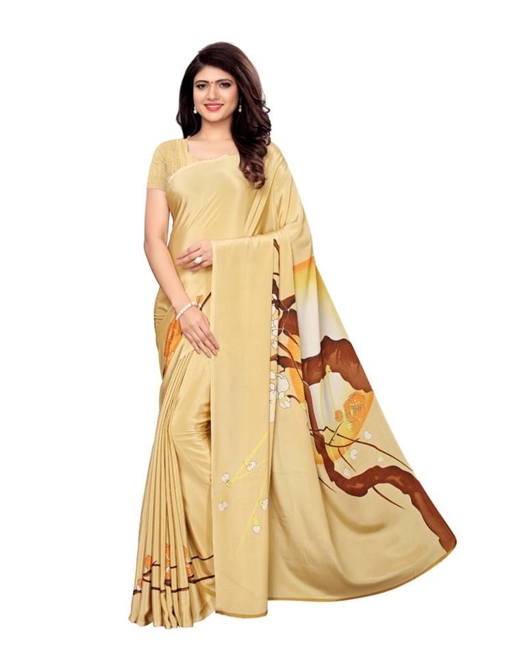 Beige Coloured Crepe Printed Saree | Leemboodi