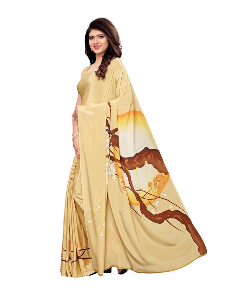 Beige Coloured Crepe Printed Saree | Leemboodi