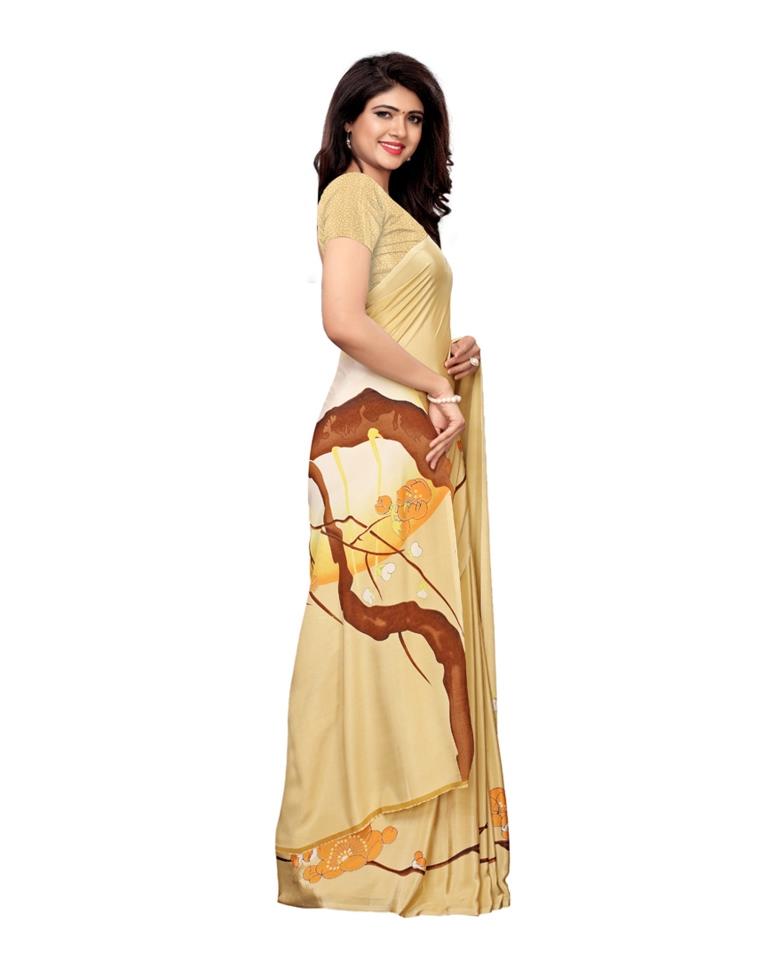 Beige Coloured Crepe Printed Saree | Leemboodi