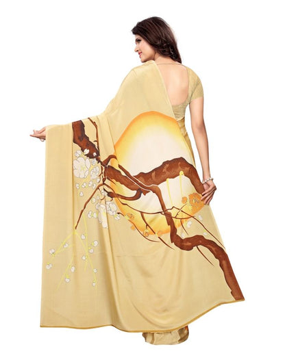 Beige Coloured Crepe Printed Saree | Leemboodi