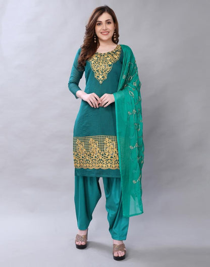 Enriching Rama Cotton Embroidered Unstitched Salwar Suit | Sudathi