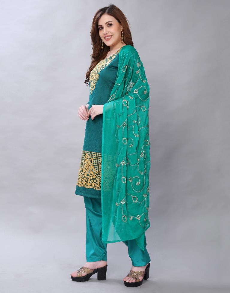 Enriching Rama Cotton Embroidered Unstitched Salwar Suit | Sudathi