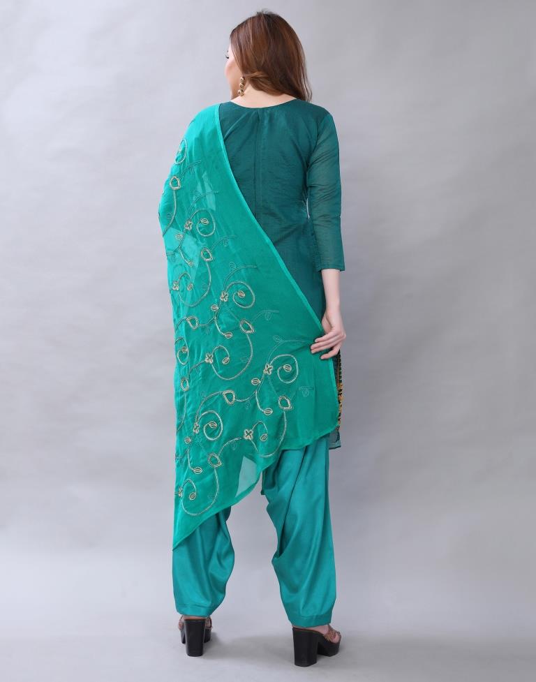 Enriching Rama Cotton Embroidered Unstitched Salwar Suit | Sudathi