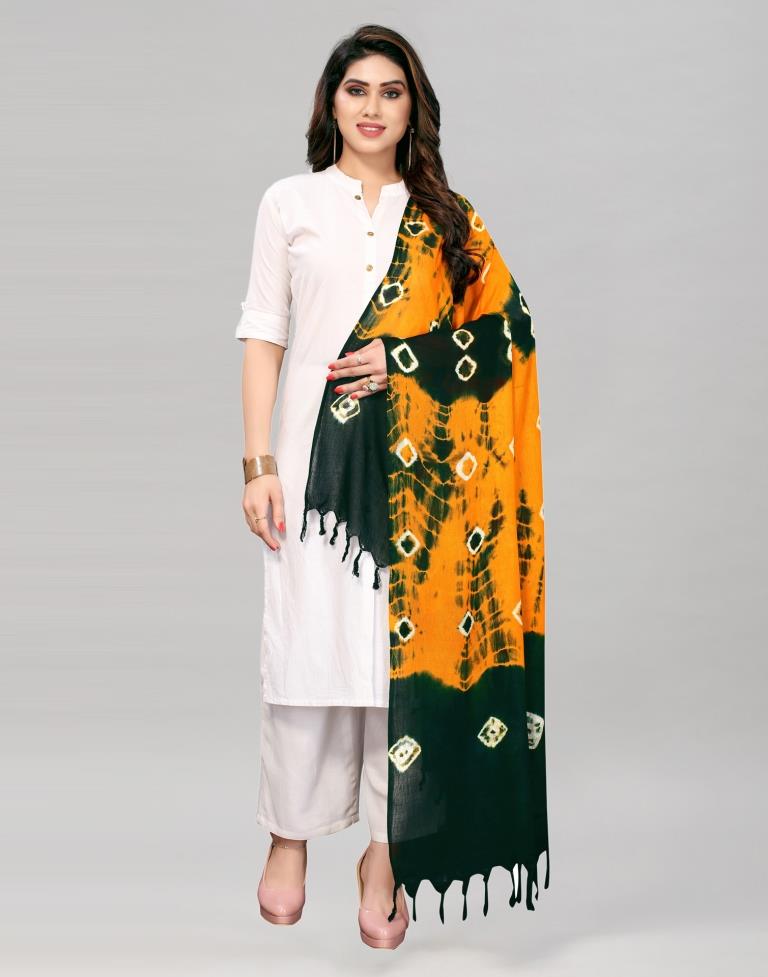 Mustard Yellow Coloured Cotton Bandhani Printed Dupatta | Sudathi