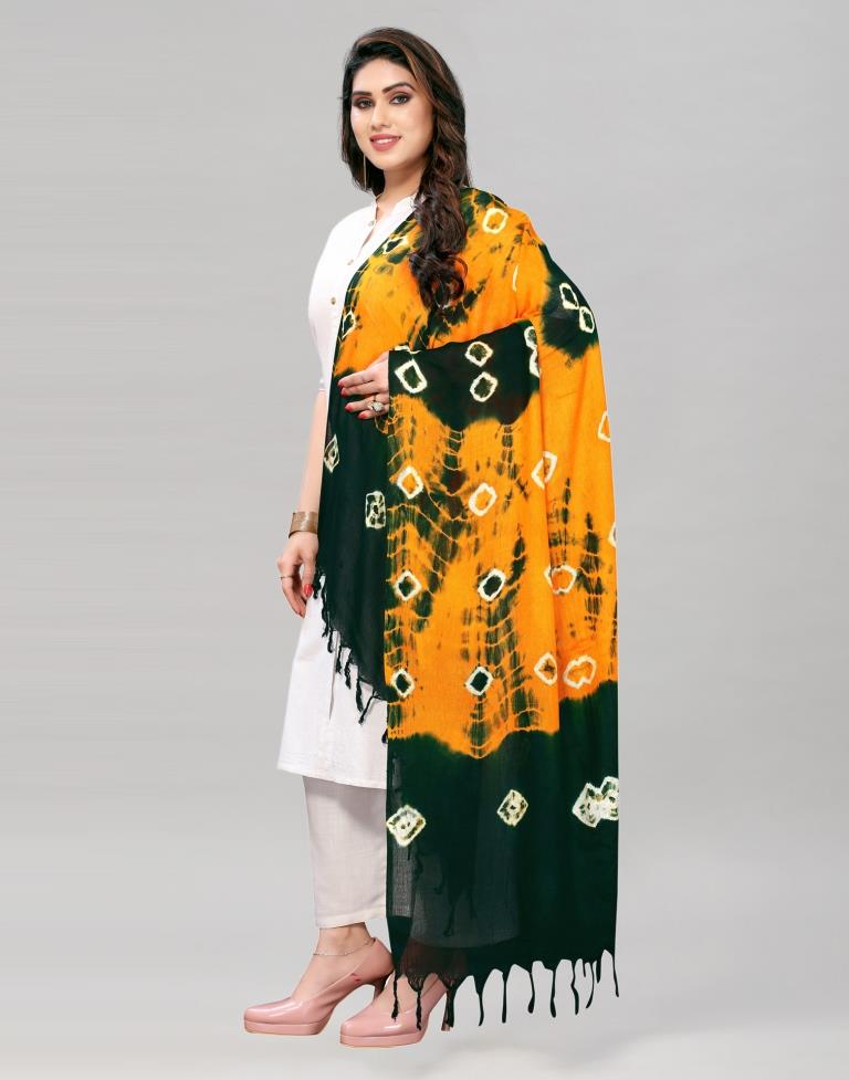 Mustard Yellow Coloured Cotton Bandhani Printed Dupatta | Sudathi