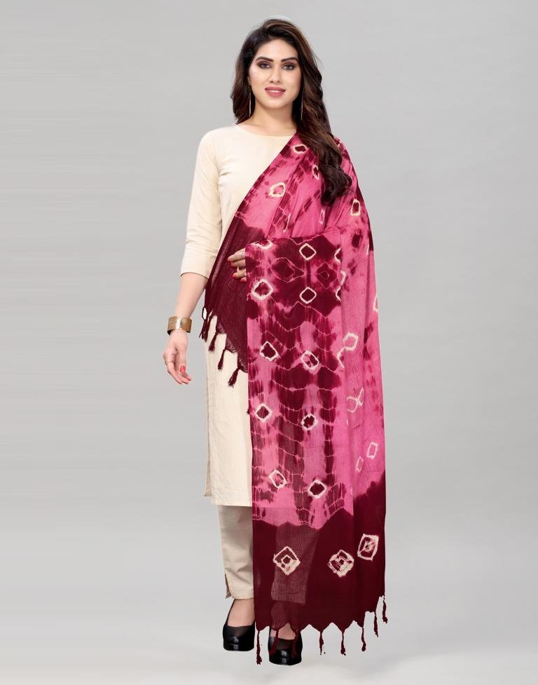 Punch Pink Coloured Cotton Bandhani Printed Dupatta | Sudathi