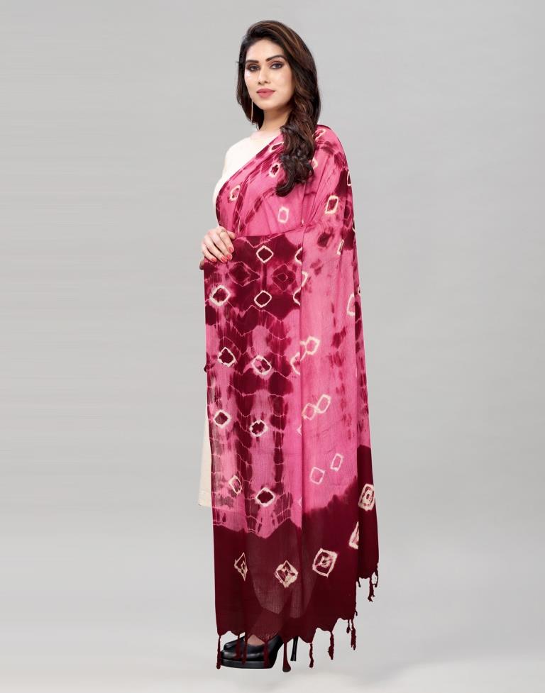 Punch Pink Coloured Cotton Bandhani Printed Dupatta | Sudathi