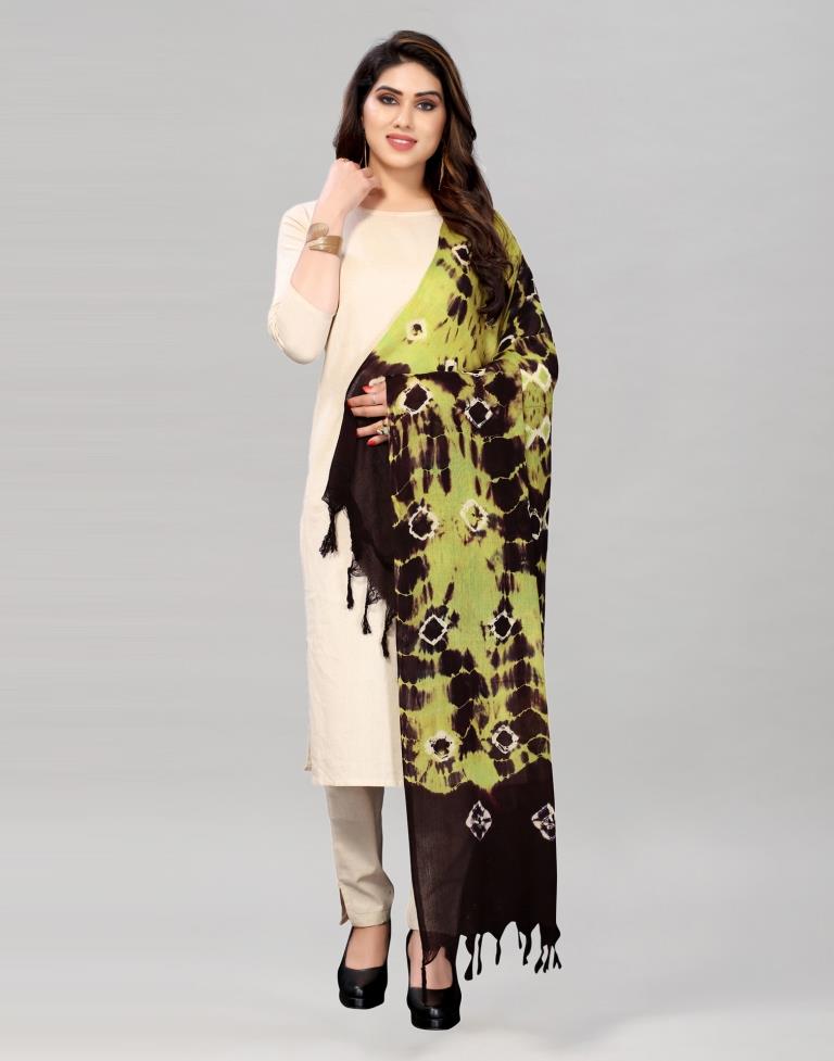 Dark Brown Coloured Cotton Bandhani Printed Dupatta | Sudathi