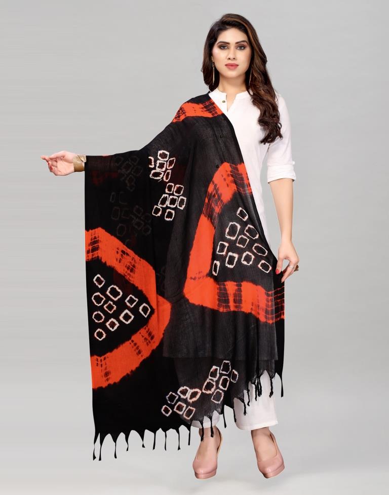 Black Coloured Cotton Plain Bandhani Printed Dupatta | Sudathi