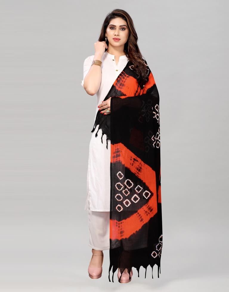 Black Coloured Cotton Plain Bandhani Printed Dupatta | Sudathi