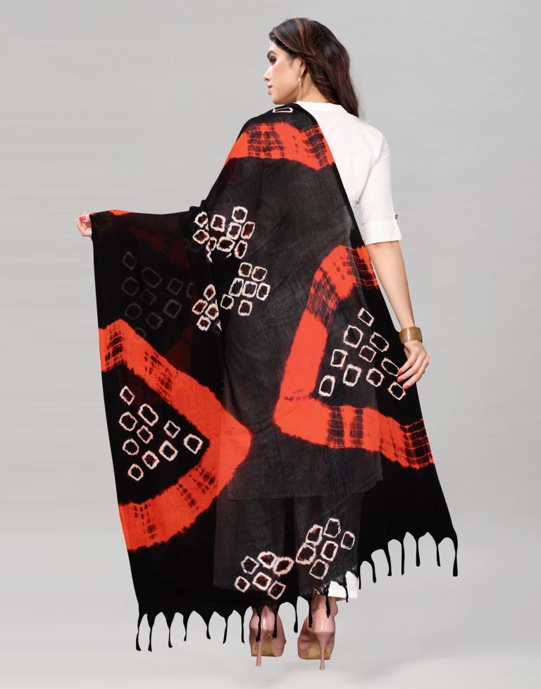 Black Coloured Cotton Plain Bandhani Printed Dupatta | Sudathi